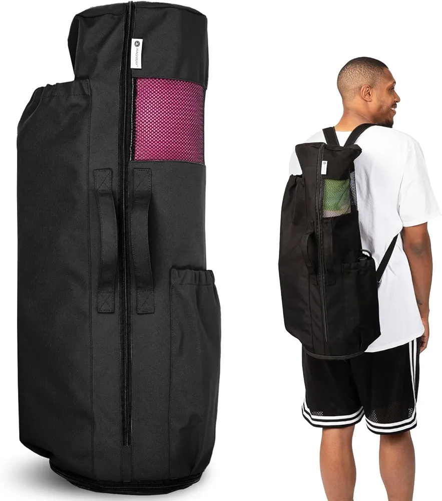 MAGNILAY Large Expandable Yoga Bag for Mat and Blocks - Yoga Mat Bag for Women and Men - Yoga bags and carriers fits all your stuff for Workout with Pockets and Adjustable Strap (32”L x 9” Diameter)