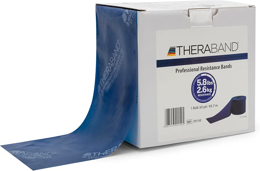 THERABAND Resistance Bands, 50 Yard Roll Professional Latex Elastic Band For Upper & Lower Body & Core Exercise, Physical Therapy, Pilates, Home Workout, Rehab, Blue, Extra Heavy, Level 5