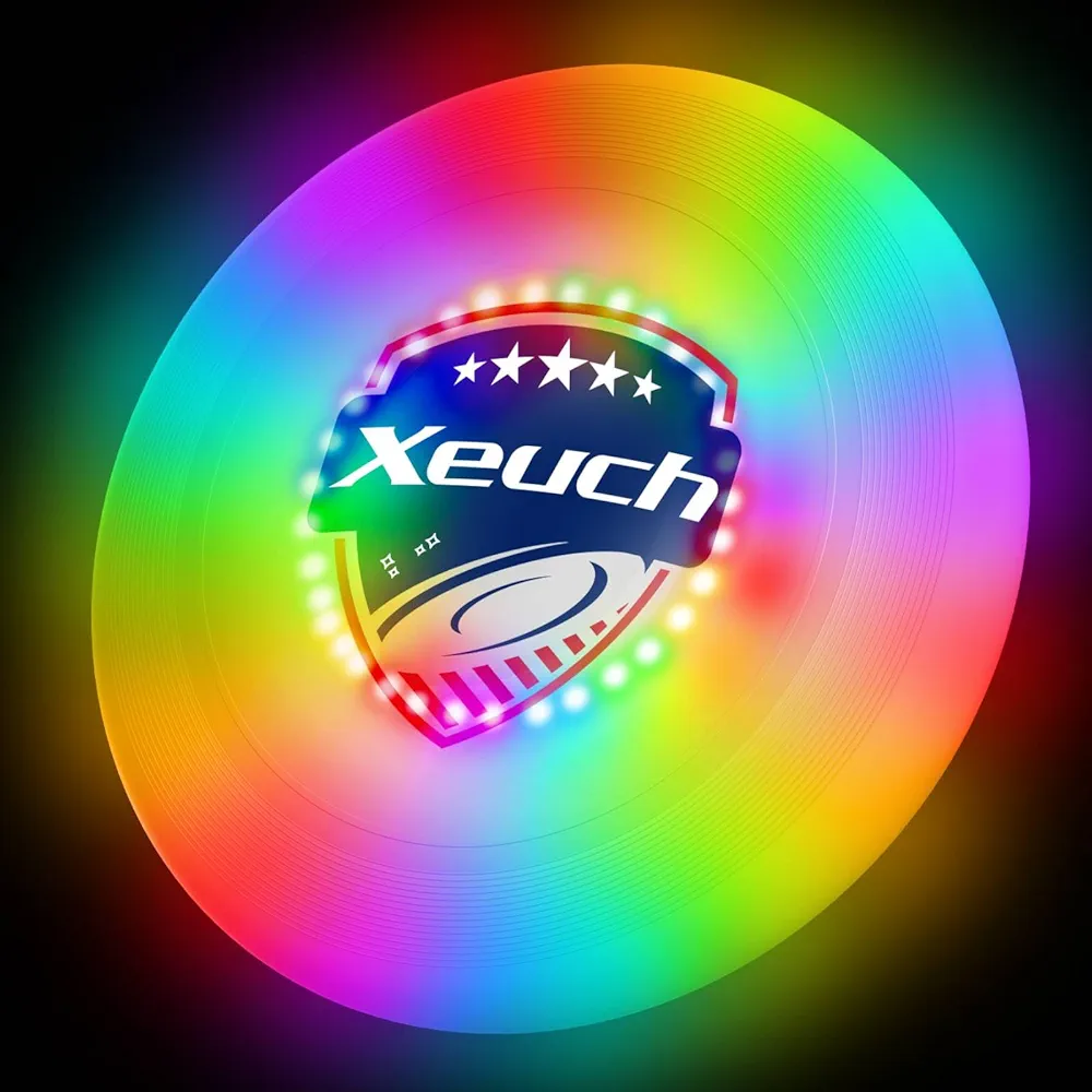 Light Up Flying Disc, 175g Glow Disc with 30 RGBs, 16 Lighting Modes, 4 Brightness, 600mAh Rechargeable Battery, Built-in Timer and Sensor for Competitive & Casual Play, Gift for Men/Boys/Teens