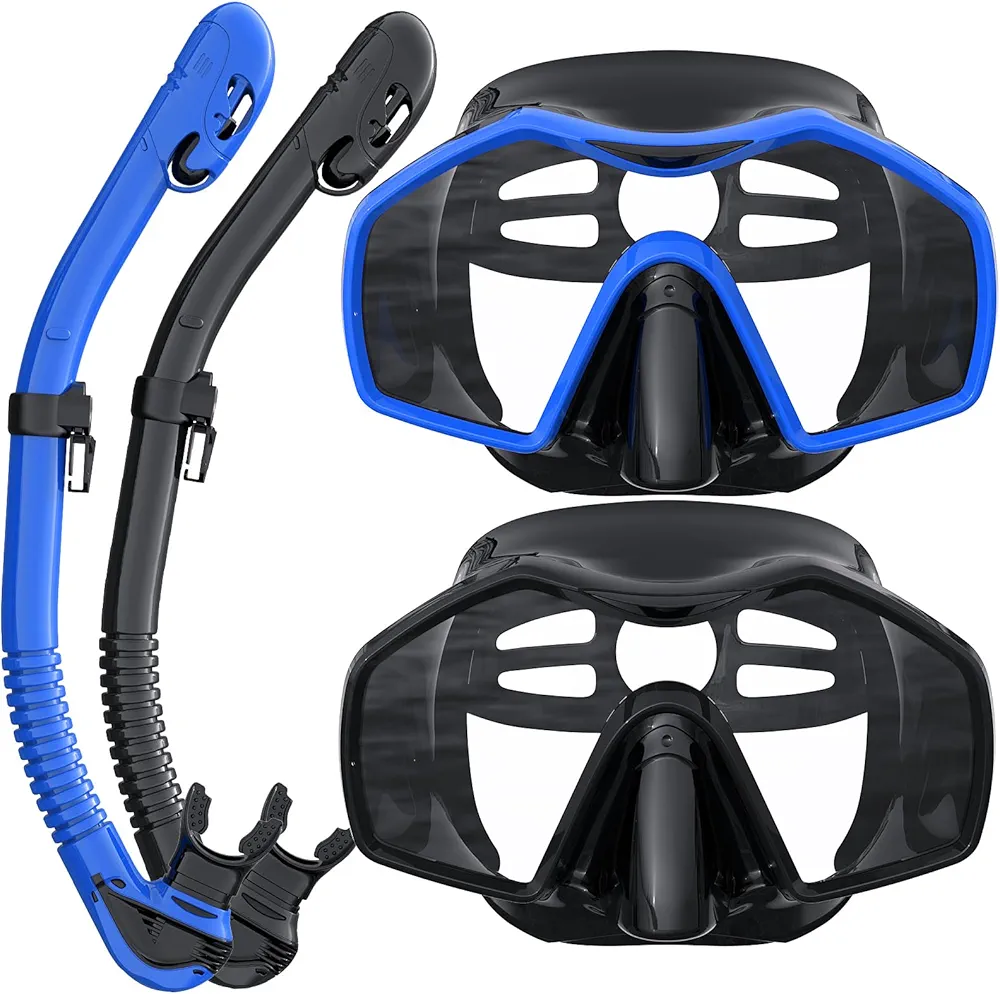 Snorkeling Gear for Adults, Dry Top Snorkel Mask Adult, Snorkel Set with 180°Panoramic Wide View, Anti-Fog Scuba Diving Mask for Snorkeling Swimming Travel