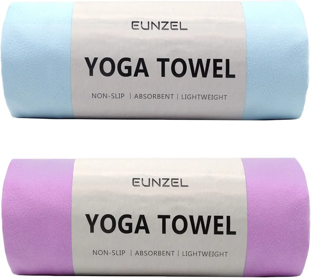 Eunzel 2 Pack Hot Yoga Towel Non Slip Yoga Mat Towel Non-Slip Sweat Absorbent Microfiber Towel for Hot Yoga, Pilates and Workout 72" x 26.5", Blue/Purple