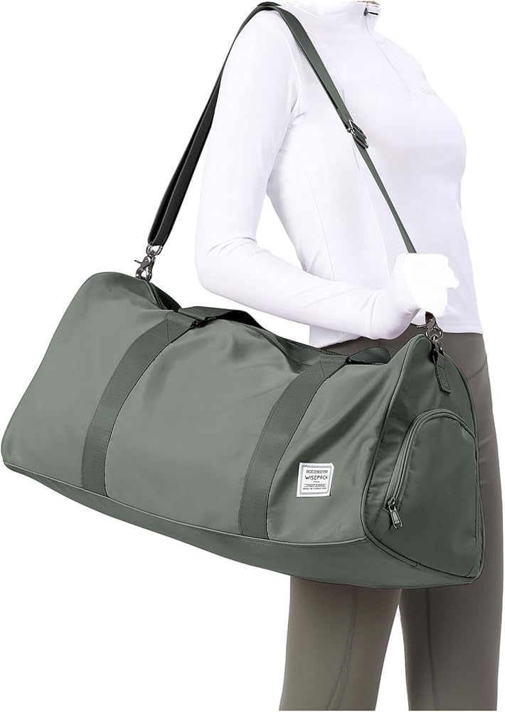 Olive Green Yoga Women Tote Bag Large Shoulder Bag Top Handle Handbag with Yoga Mat Buckle, Shoe Compartment and Wet Dry Storage Pockets for Gym, Work, Sport