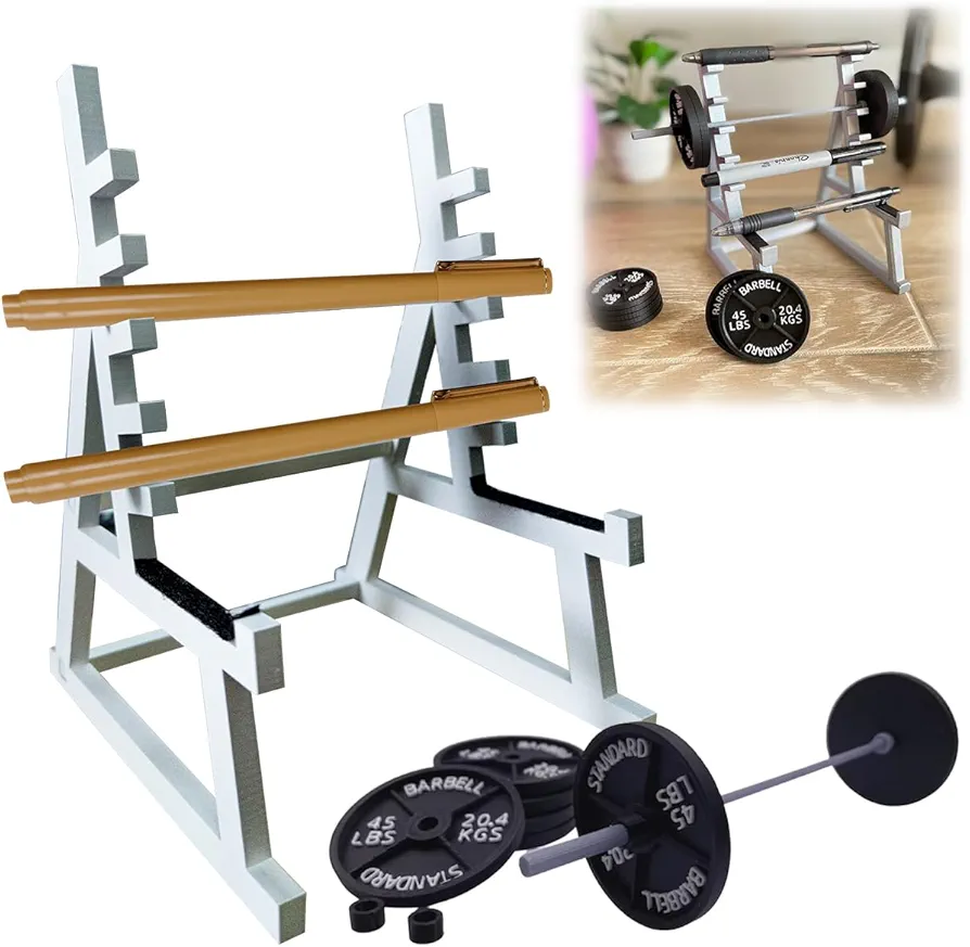 Squat Rack Pen Holder, Mini Barbell Rack Pen Holder Desktop Squat Rack with Barbells and Weights, Fun Desk Accessories for Fitness Enthusiasts and Weightlifting Fans (Barbell Rack Only)