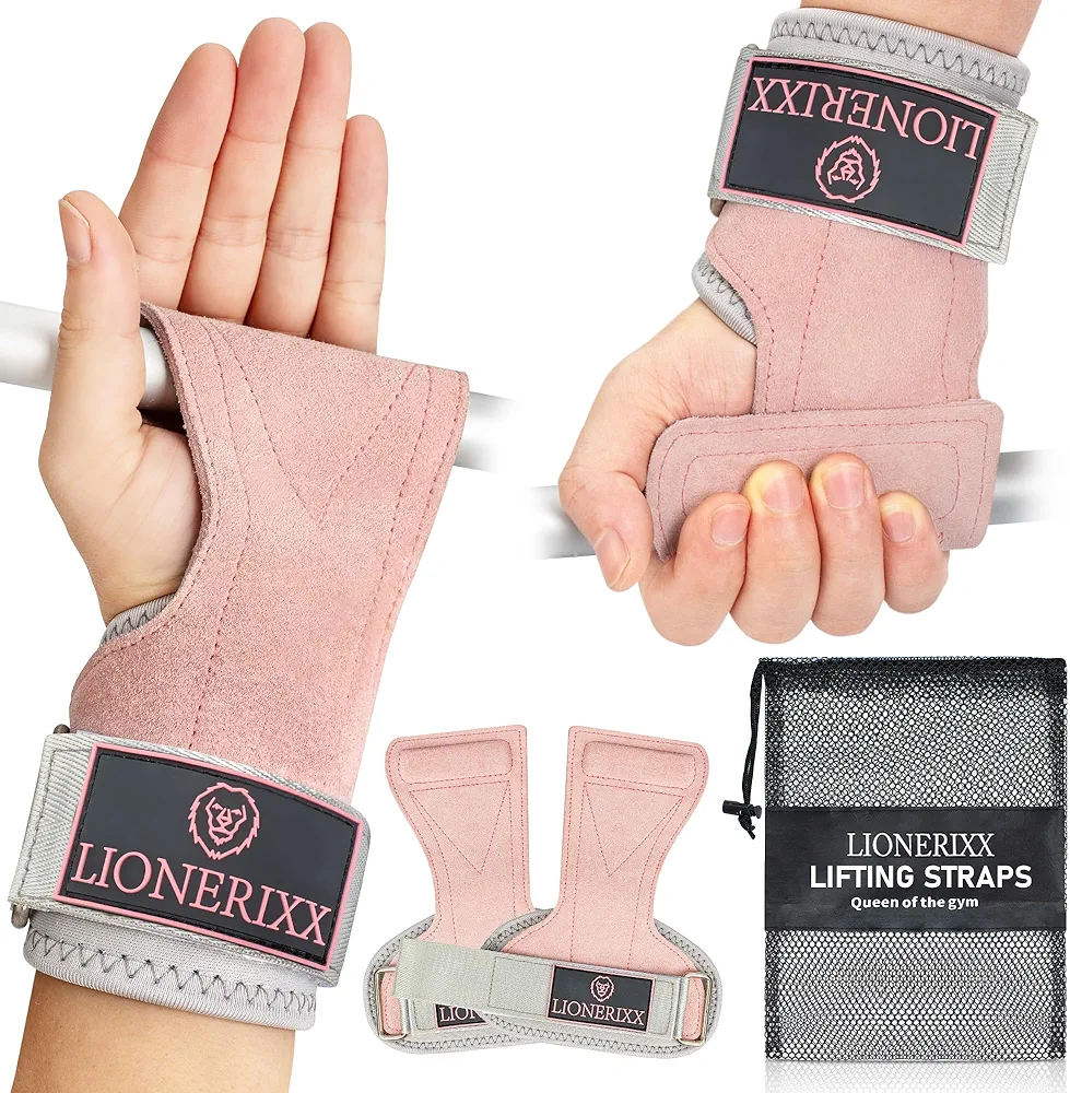 Pink Lifting Straps for Women - Professional Wrist Straps for Weightlifting, Deadlift and Powerlift - Palm Guard & Lifting Gloves, Storage Bag Included