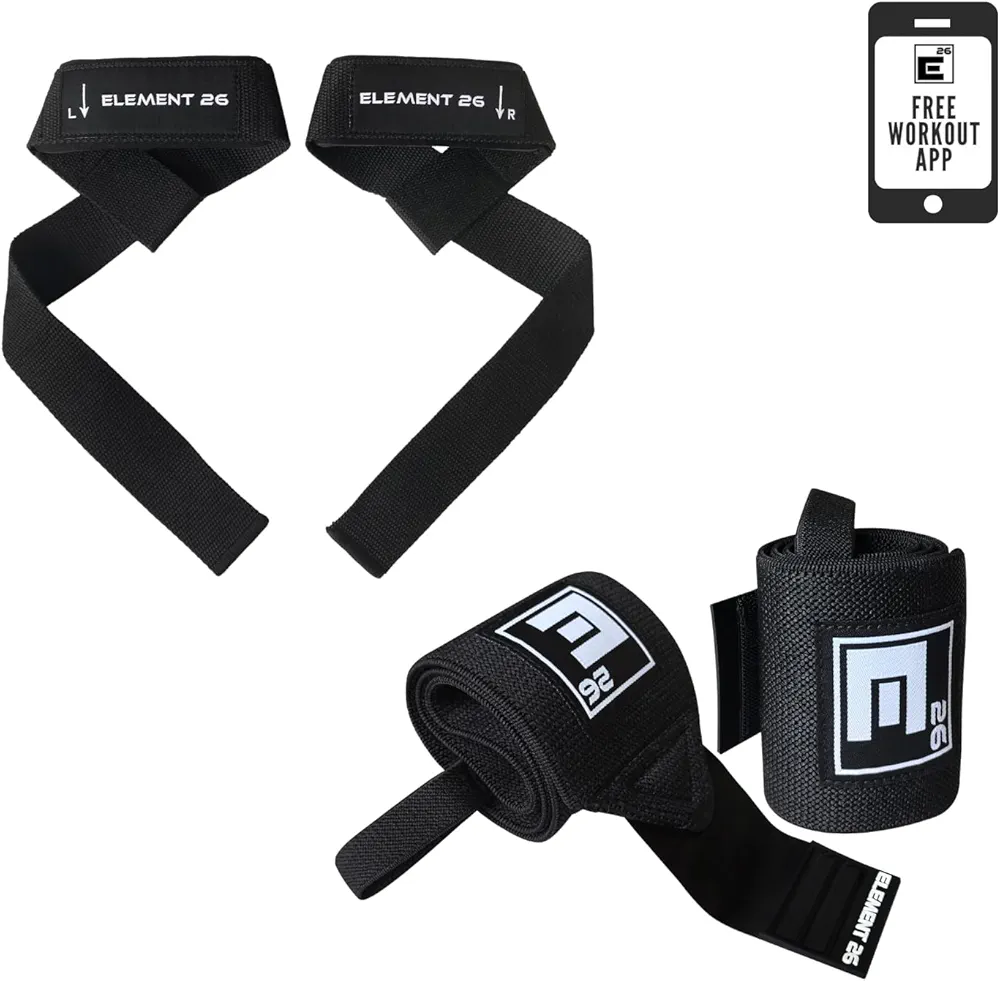 Element 26 Wrist Wrap Bundle - Pair of Lifting Wrist Straps & Heavy Duty Weight Lifting Wrist Wraps for Weightlifting, Bodybuilding, Powerlifting, Strength Training - Gym Accessories for Men and Women