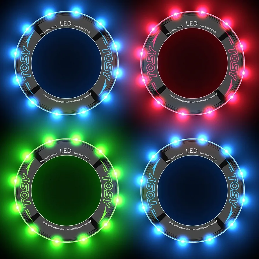 TOSY Bundle of 4-2X Blue + Green + Red - Flying Ring 12 LEDs Super Bright