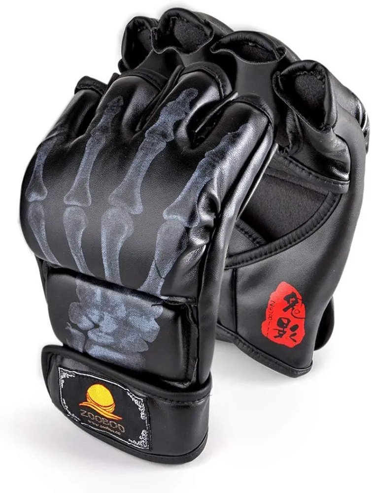 ZooBoo MMA Gloves, Half-Finger Boxing Fight Gloves MMA Mitts with Adjustable Wrist Band for Sanda Sparring Punching Bag Training (One Size Fits Most)