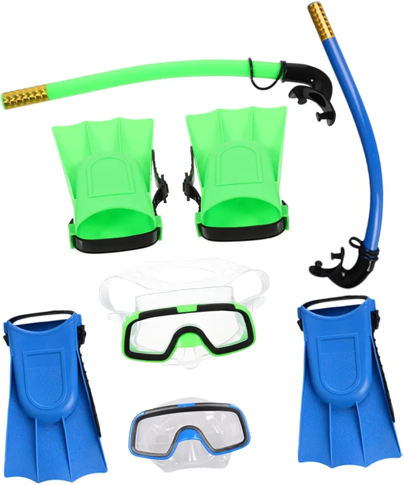 BESPORTBLE 1 Set Children's Diving Suit Full Face Snorkel Mask Dry-top Snorkel Equipment Full Snorkel Diving Snorkeling Mask Snorkel Mask Diving Goggles Flippers Scuba Plastic Green