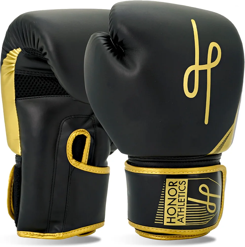 Honor Athletics - Hammer Boxing Gloves - for All Levels - Crafted for Comfort, Durability, and Protection During Intense Training Session - Black and Gold Style (Pair)