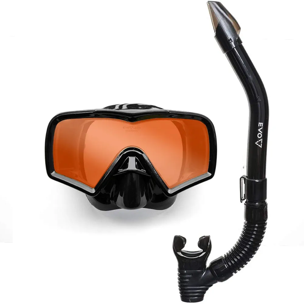 EVO Hi Definition Mask and Snorkel Combo - Single Lens - Snorkel Mask Adult - Scuba Mask and Snorkel Set Adult - Scuba Diving Mask with Valve - Dive Mask - Scuba Diving Accessories - Scuba Gear