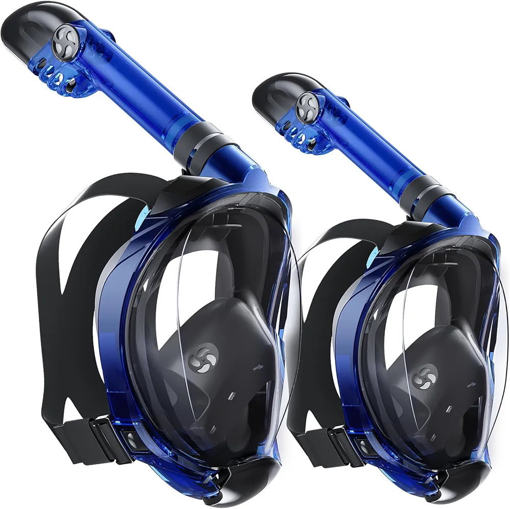 Greatever G2 Adults Kids Full Face Snorkel Mask 2 Pcs,Snorkeling Gear with Latest Dry Top System,Foldable 180 Degree Panoramic View,Safe Breathing,Anti-Leak&Anti-Fog Snorkeling Mask with Camera Mount