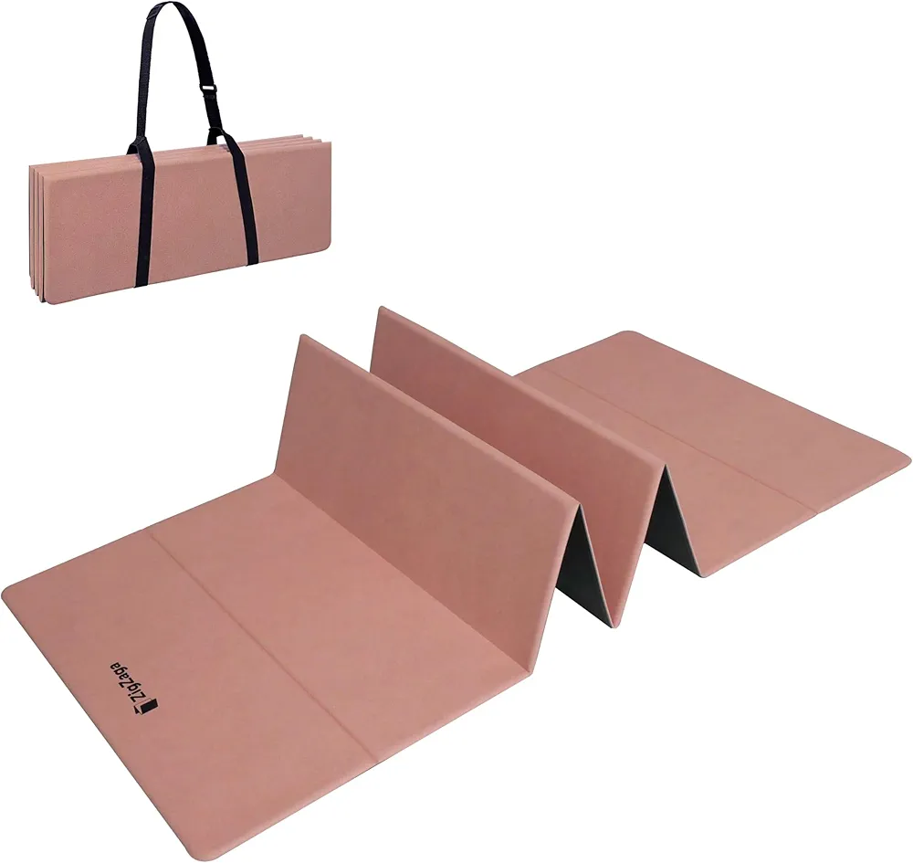 Foldable Yoga Mat Travel Yoga Mat with Strap, 1/4 Inch Folding Yoga Mat Portable Yoga Mat Non Slip Pilates mat for Workout Exercise Fitness