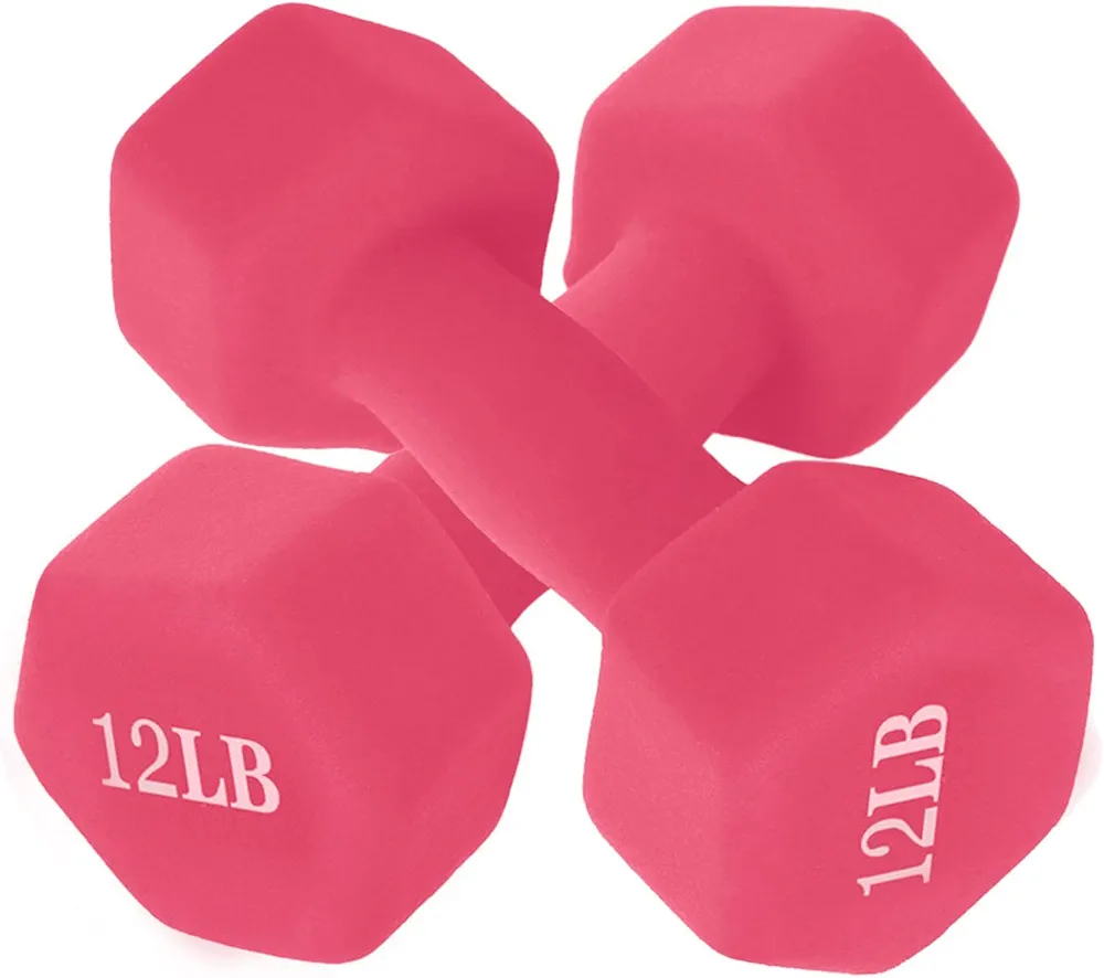 Neoprene Dumbbell A Pair Barbell Neoprene Coated Weights 6/8 / 10/12 15 Pound -Slip, roll, Hex Shape Colorful Weights Lifting Set (pink, One Size)