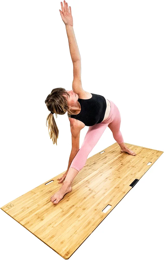 Original Yoga Mat Board for Carpet (Award Winning) Portable Platform for Yoga on Carpet & Uneven Surfaces, Yoga Floor for Indoor, Outdoor, Sustainable Bamboo Yoga Platform, Easy-to-Assemble & Store
