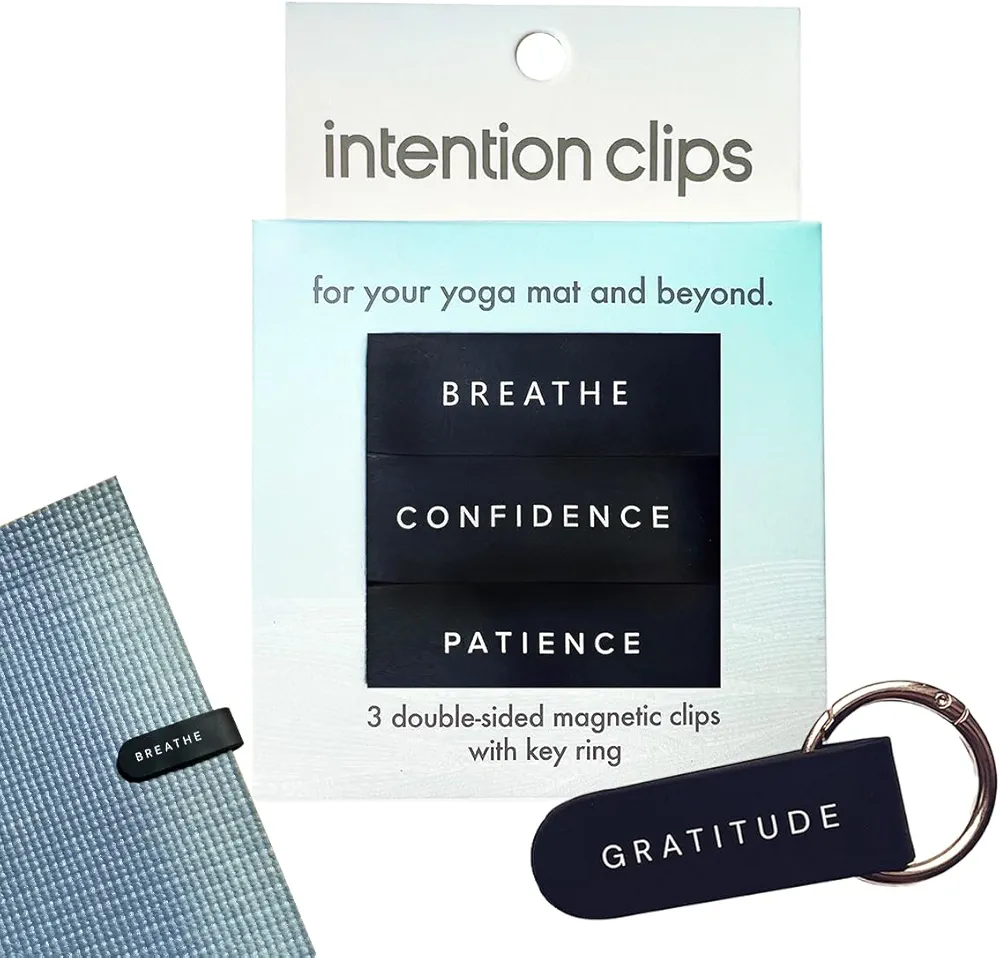 Intention Clips Yoga Mat Accessories Set of 3 Double Sided Magnetic Wellness Clips with Keyring for Mindfulness Mediation and Self Care