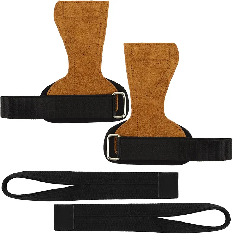 2pcs Lifting Straps, Wrist Straps for Weightlifting, Leather Palm Fitness Assist Strap Portable Non-Slip, for Strength Training, Powerlifting,(Coffee, Black)