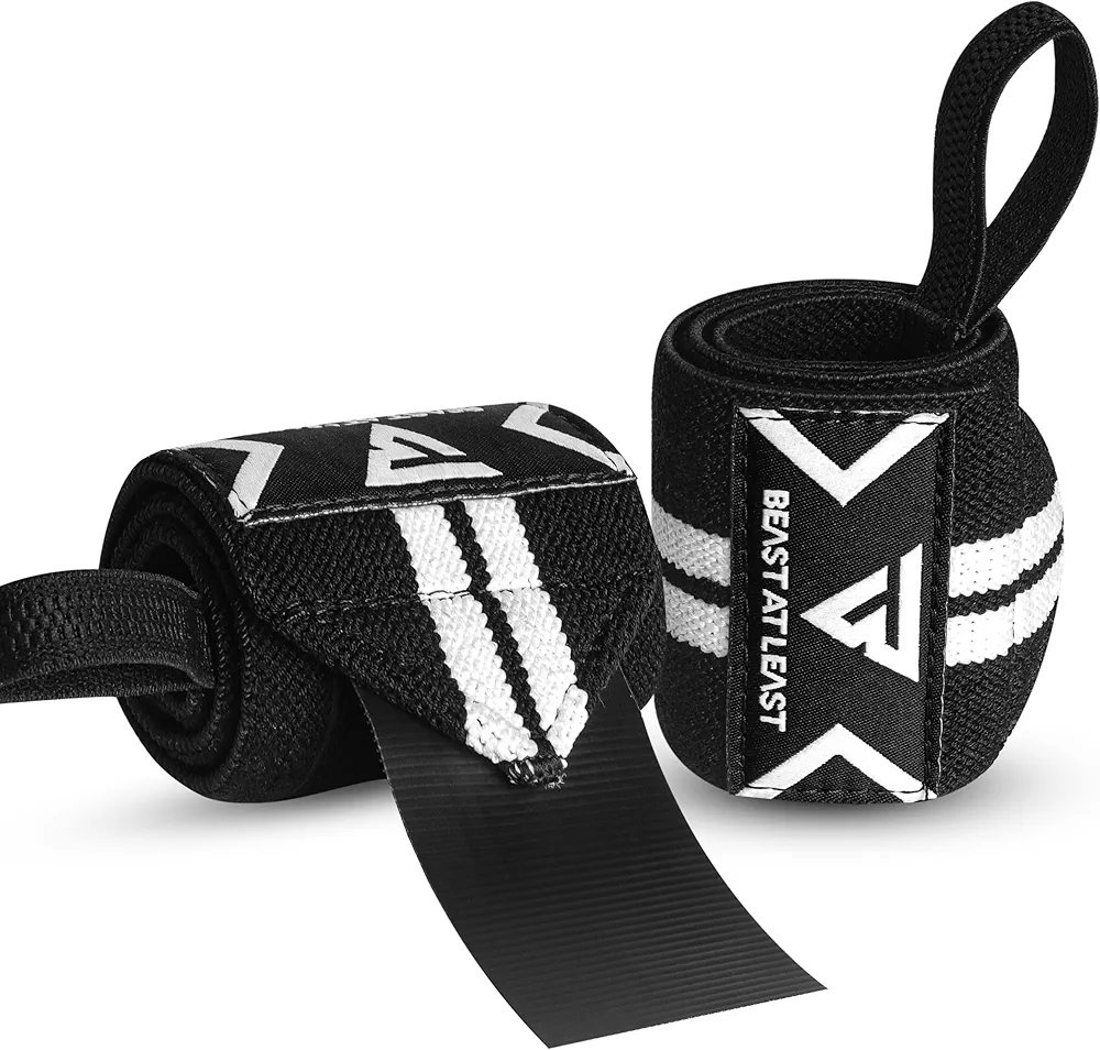 Weight Lifting Wrist Wraps – 18” Cotton Wrist Support with Thumb Loop – Gym Straps for Workout Powerlifting Weightlifting Fitness Strength Training, Stiff Wrist Straps