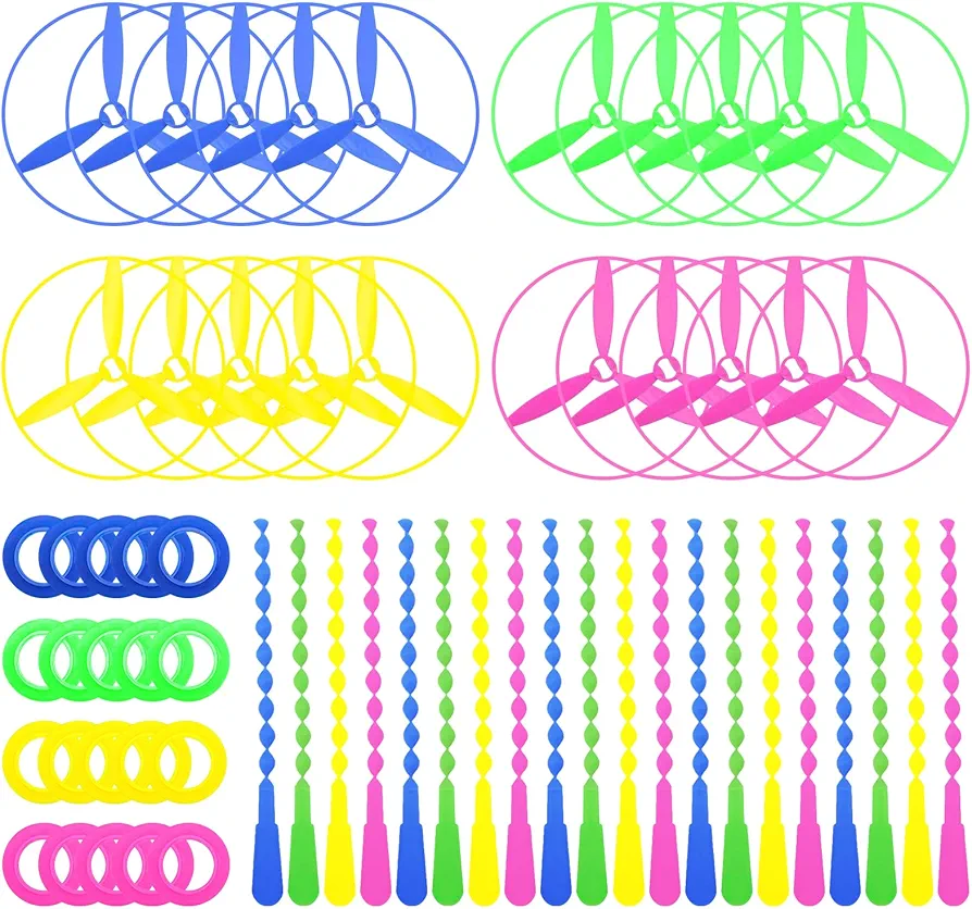 POPLAY 40 Sets Outdoor Toys Flying Discs, Twist Disc Flyer Saucers with Launchers for Party Favors and Prizes