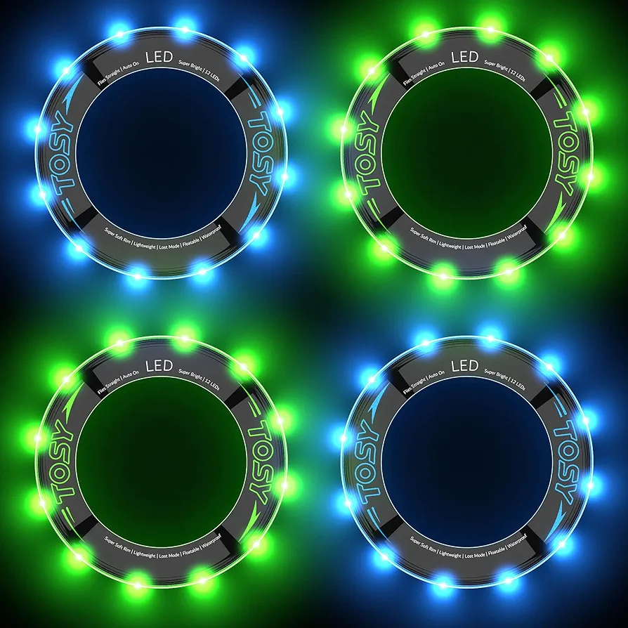 TOSY Bundle of 4-2X Blue + 2X Green - Flying Ring 12 LEDs Super Bright