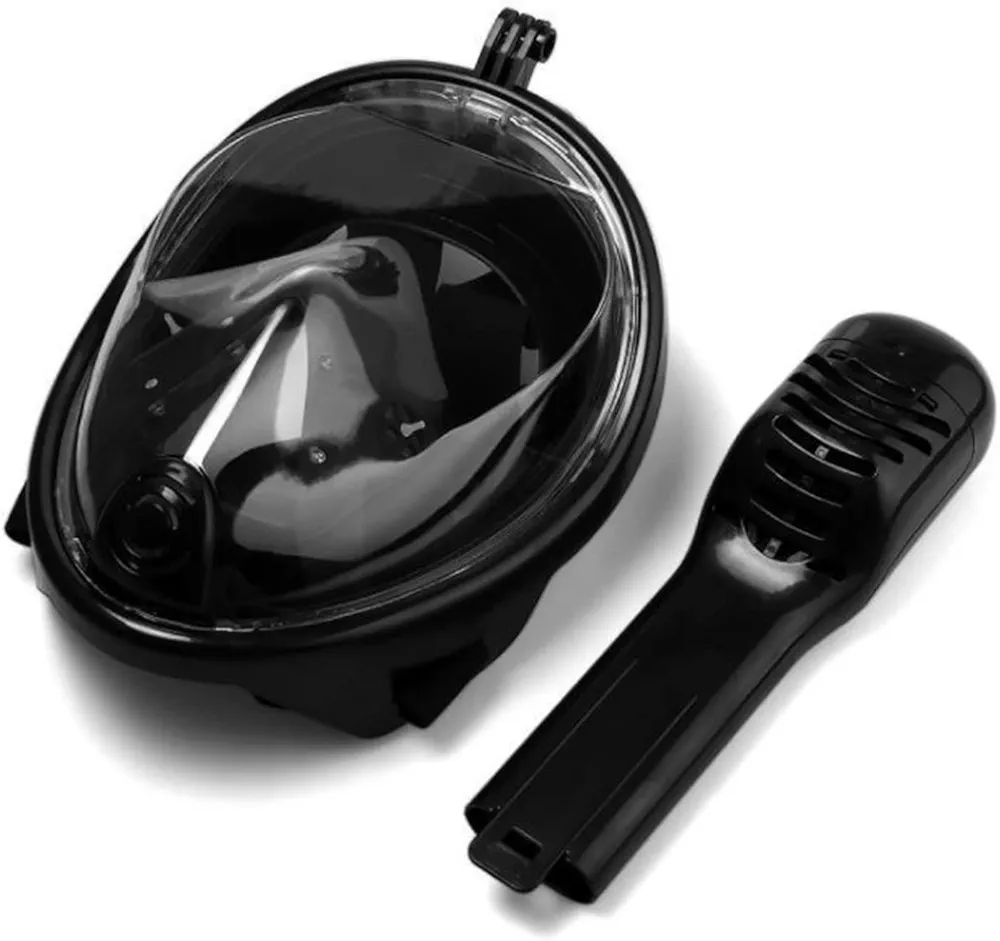 Full Face Snorkel Mask with Camera Mount Panoramic View Leakage Proof Snorkeling Diving Mask for Adult Kids Black