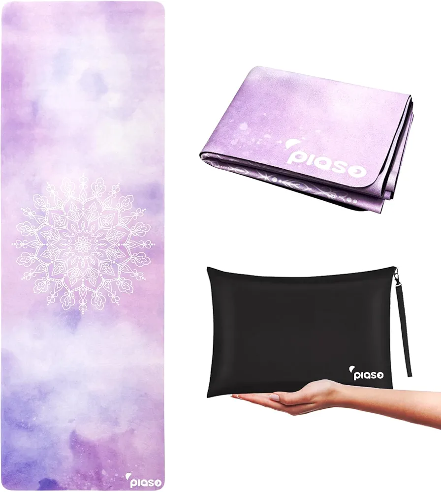 Travel Yoga Mat Non Slip, Pilates Fitness Mats, Eco Friendly 1.5mm Thick Yoga Mats for Women, Exercise Mats With Carry Bag (Purple)