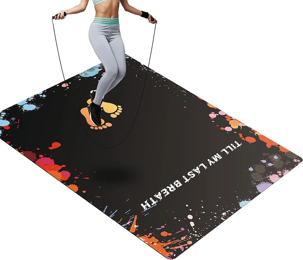 Jumping Rope Mat 47"X36” Large Rubber Exercise Mat Shock Absorbing Jump Rope Mat 0.2” Thick Jump rope Mat for Wooden Concrete Floor Indoor