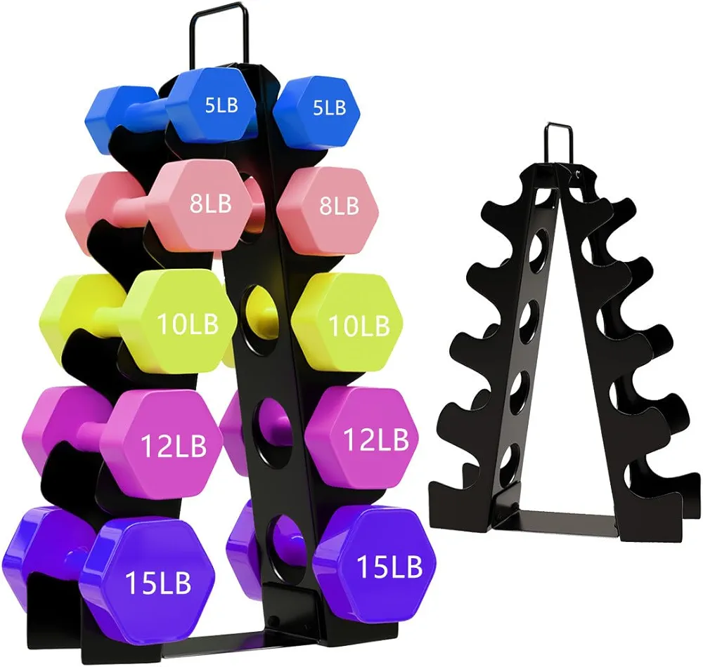 Dumbbell Rack Stand Only, OKUGAFIT 5 Tier Compact A-Frame Dumbbell Rack with Upgraded Handle, Weight Rack for Dumbbells, Dumbbell Rack for Home Gym Space (Not included dumbbells)