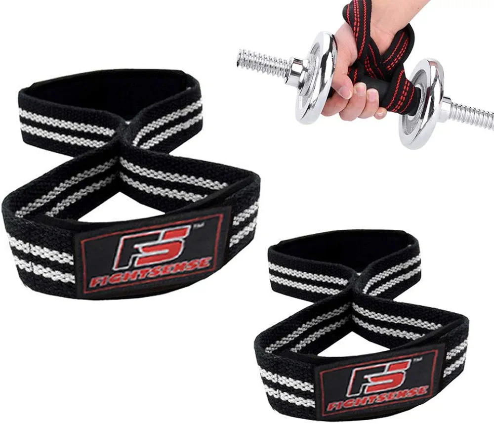 FIGHTSENSE Padded Figure 8 Lifting Straps - Weightlifting Straps - Figure 8 Straps - Wrist Straps for Men, Women, Crossfit, Weight Lifting, Deadlifts - Deadlifting Straps