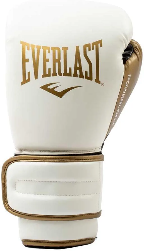 Everlast Powerlock 2 Boxing Gloves | Pro Flight Gloves | Secure Fit Lace-Up with Triple-Layer Foam & Wrist Support for Injury Prevention | Heavy Bag & Speedbag Training (14oz | White/Gold)