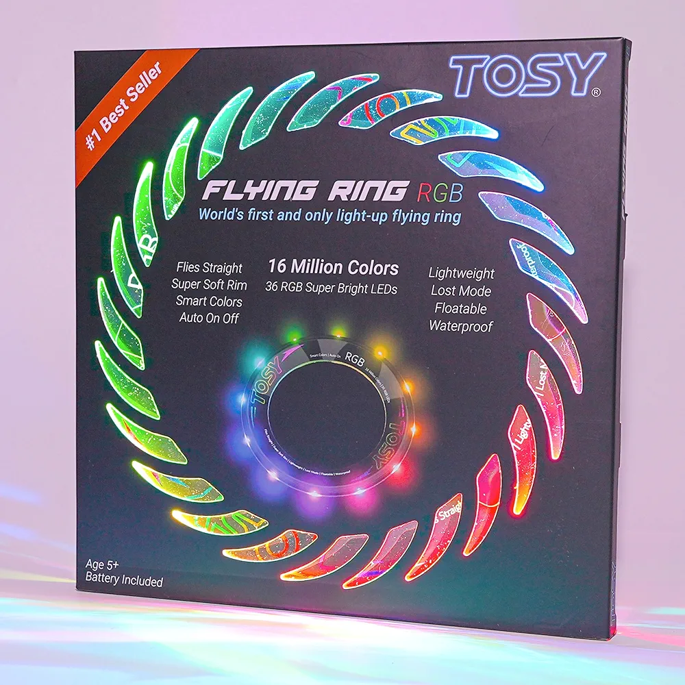 TOSY Flying Ring - 16 Million Color RGB or 12 LEDs, Super Bright, Lost Mode, Auto Light Up, Safe & Soft, Waterproof, Lightweight frisbee, Birthday, Camping, Valentine, Easter Gift Toy for Boy/Girl/Kid
