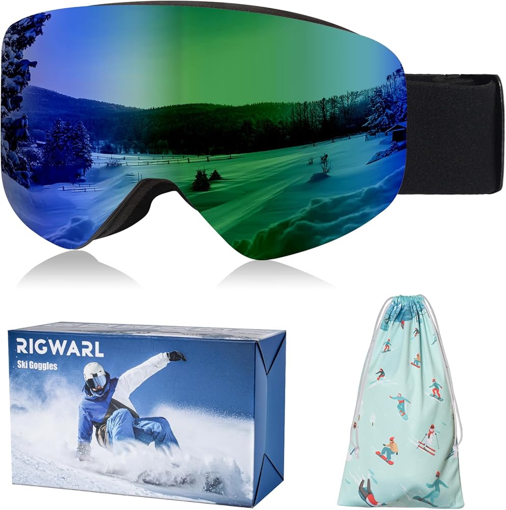 RIGWARL Ski Goggles Frameless OTG Snow Goggles with Magnetic Lens, 100% UV Protection Snowboard Goggles for Men Women Adult Youth