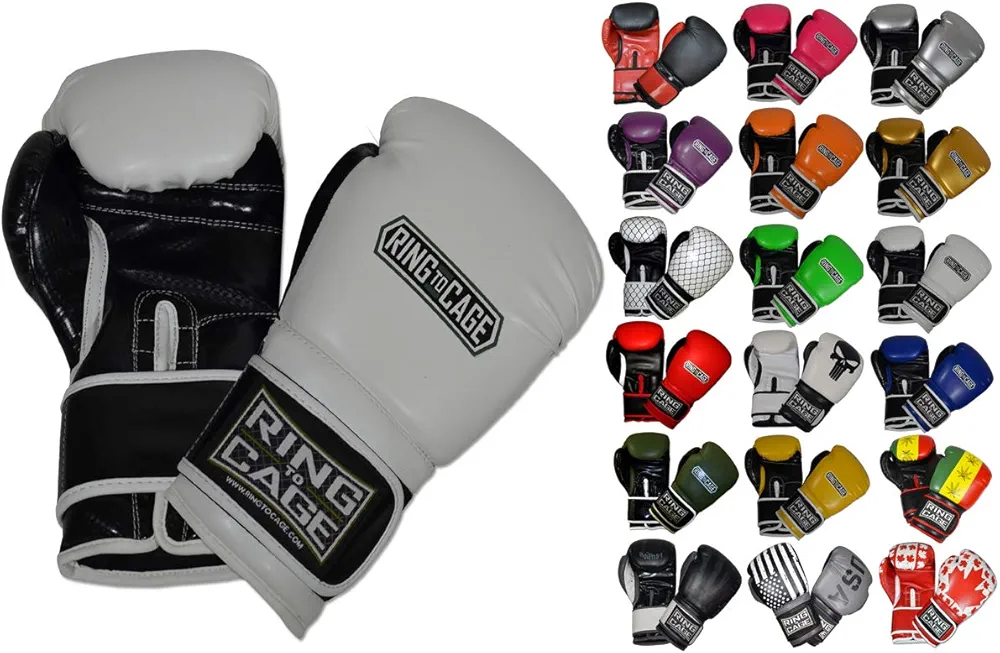 Gym Training Stand-Up Boxing Gloves (White/Black, Large-16oz)