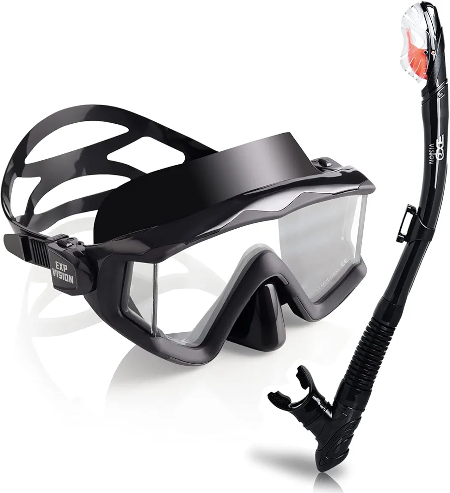 Snorkel Set, Dry Top Snorkel Mask Anti-Leak for Women and Men, Anti-Fog Snorkeling Gear Free Breathing,Tempered Glass Swimming Diving Scuba Goggles
