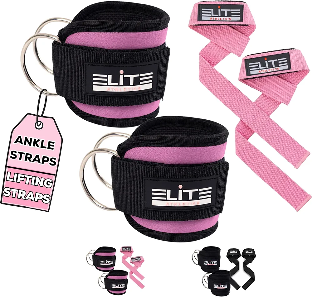 Ankle Strap for Cable Machine, Gym Ankle Cuff for Cable Kickback, plus Wrist Lifting Straps for Weightlifting, Deadlift and Carry Bag