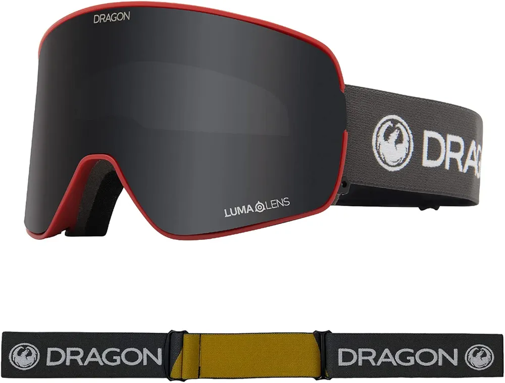 Dragon Unisex Snowgoggles NFX2 with Bonus Lens - Block Red with Lumalens Dark Smoke + Lumalens Rose, Medium, (NFX2 Bonus)