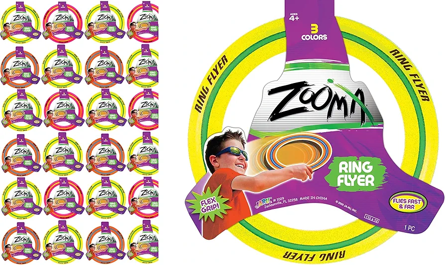 JA-RU Zooma Flying Rings for Kids 11.2 Inch (24 Flying Discs Assorted Color) Pink, Yellow, Orange Flying Disc Toy. Kids Outdoor Toys and Travel Beach Toys. Dog Toy. 1029-24p