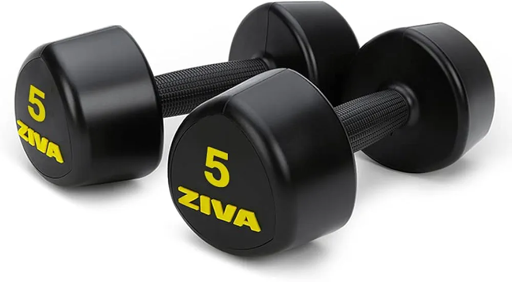 ZIVA Premium Rubber Solid Steel Dumbbell Set - Commerical Grade Durable Urethane Rubber Tribell Dumbbells Designed for Rigourous Exercise Strength Training (Avail 2-20lb Pairs)
