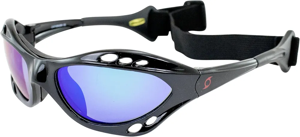 Hurricane Eyewear Category 4 Polarized Jet Ski Floating Goggles Black Padded Frames with Anti-Fog Coating (Blue Mirror)
