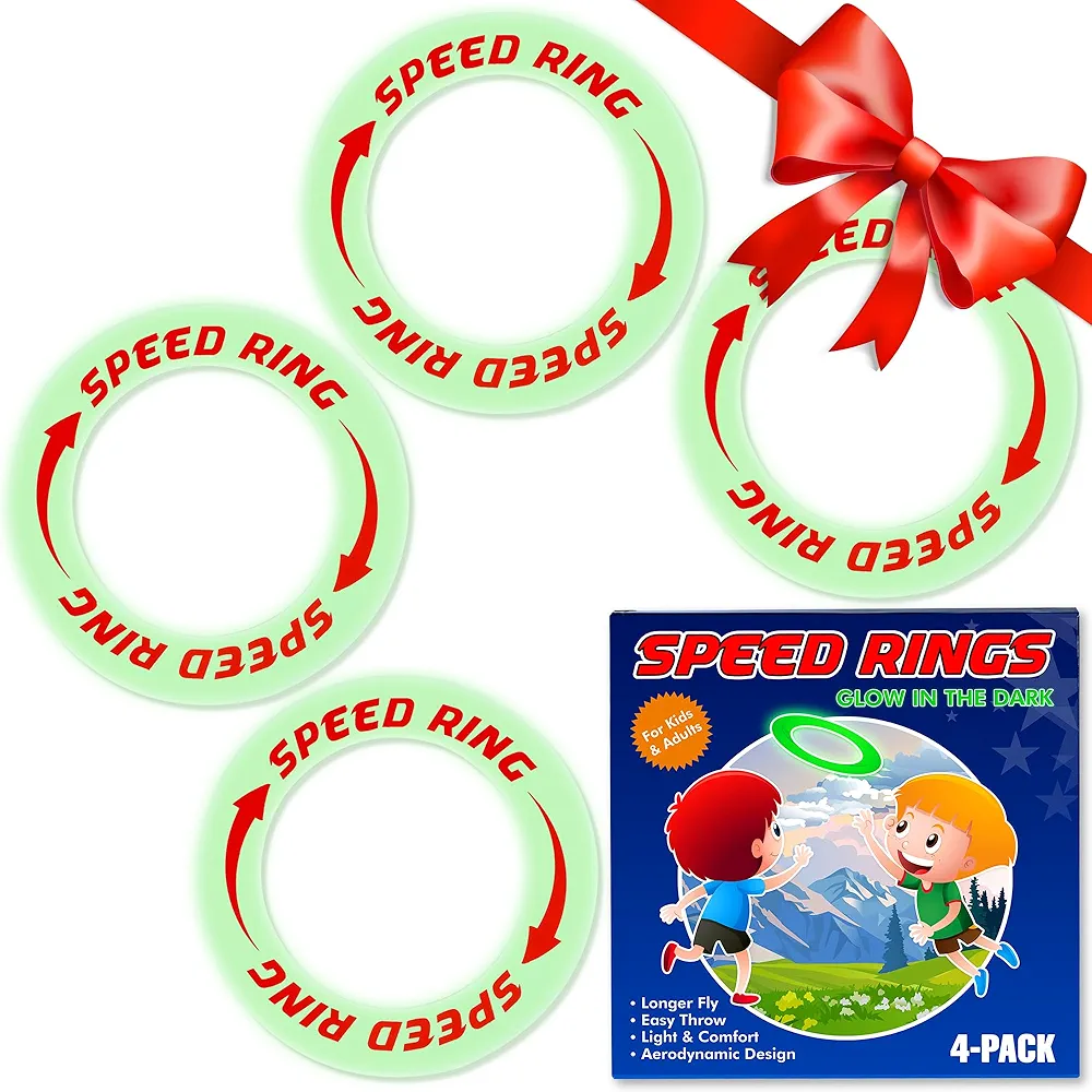 Flying Rings Flying Disc - Glow in The Dark Frisbees - Fly Straight - Float On The Water - Light Up Frisbee, 4 Pack - for Human ONLY