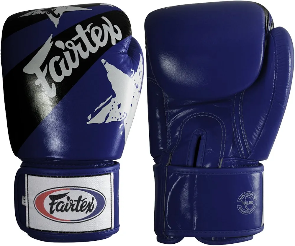 Fairtex Muay Thai Style Training Sparring Gloves, 16 oz, Blue/Black
