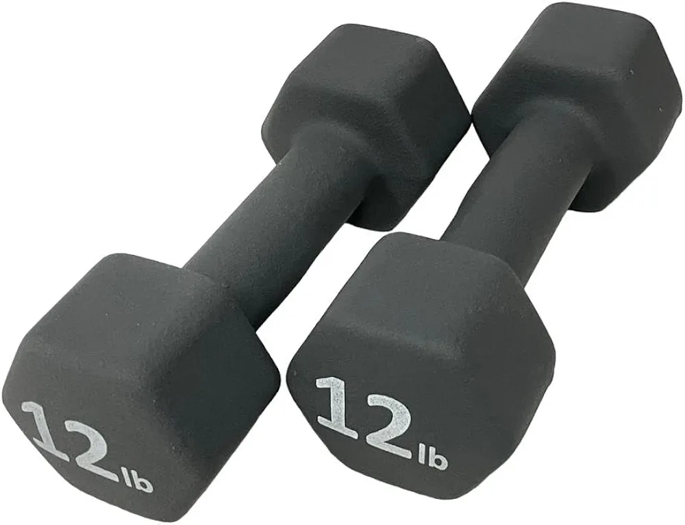 FRS Barbell Neoprene Coated Hex Dumbbell Weights (Grey 12LB, Set of 2)