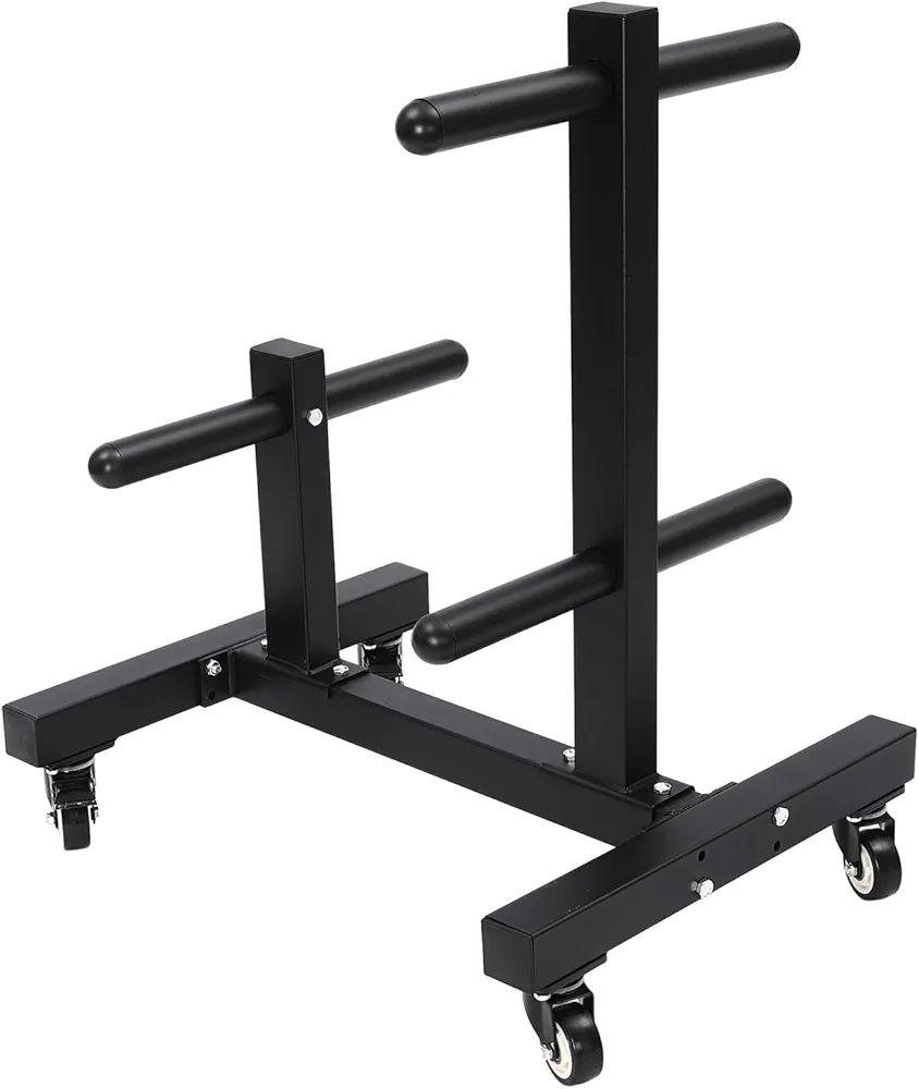 Dumbbell Plate Rack Tree, Double Column Mobile Dumbbell Piece Holder & Vertical Dumbbell Storage Rack with Wheels, Commercial Olympic Weight Plate Tree for Homes, Hotels, Gyms