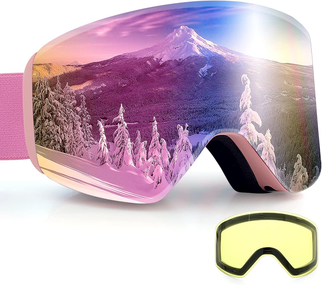 Ski Goggles Anti Fog UV Protection Dual Detachable Lens Frameless Snowboard Goggles for Men Women Youth