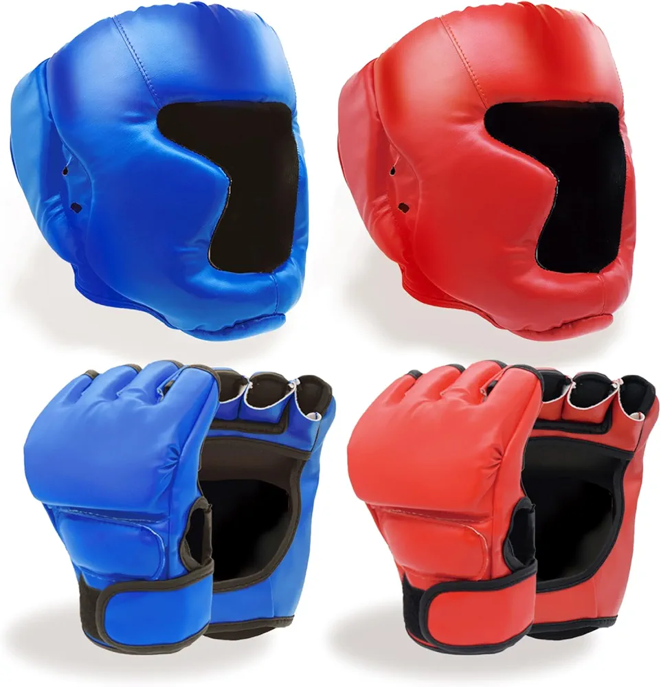 Boxing Gloves and Headgear Set Including 2 Pack Boxing Headgear and 2 Pack Boxing Gloves Boxing Equipment Sparring Gear Equipment for Beginners Adults