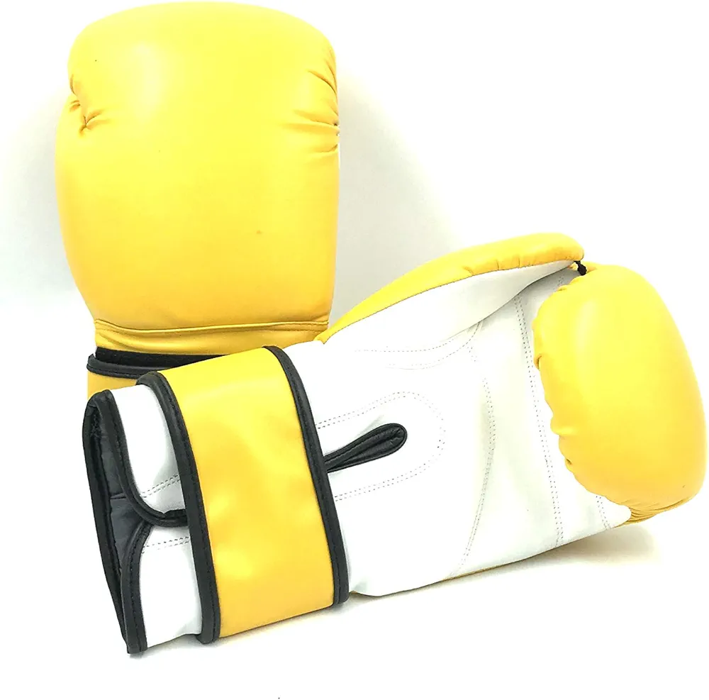 Boxing Gloves Yellow Kickboxing, Grappling, Fighting, Muay Thai Training Boxing Bag Gloves, Punch Bags and Focus Pads Punching Plain-Blank Vinyl Gloves No Logo