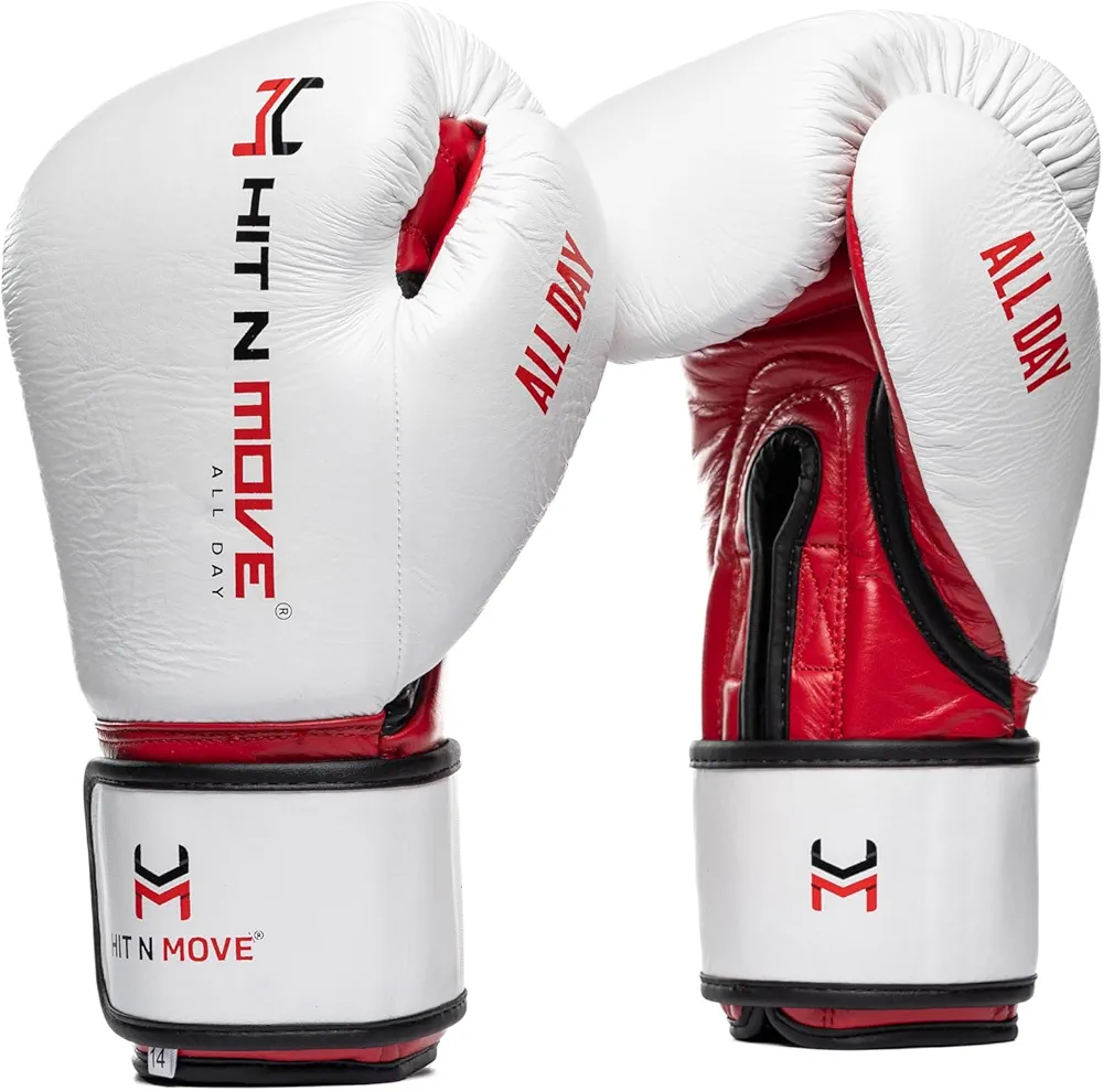 HIT N MOVE Pro Agility Boxing Gloves Hook and Loop, Boxing Gloves Men, Boxing Equipment (White Origin, 16 OZ)