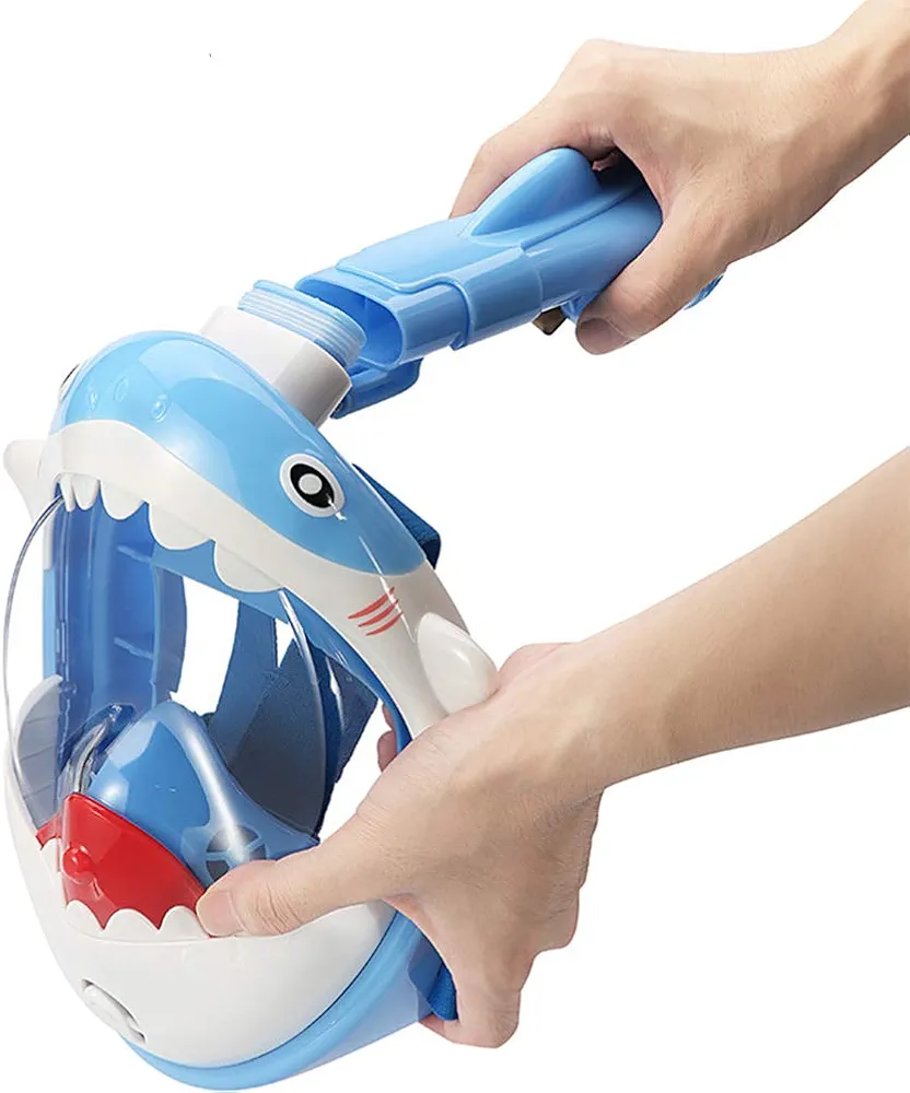 Alomejor Kids Full Face Snorkel Mask 180 Degree Panoramic View Easy Breathing Anti Fog Liquid Silicone for Underwater Snorkeling (Blue)
