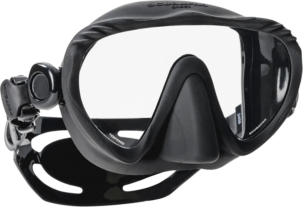 SCUBAPRO Ghost Scuba Dive Mask, Low-Volume Frameless Design w/Ultra Clear Single Lens, Silicone Skirt and Easy-Adjust Strap Buckles, Black