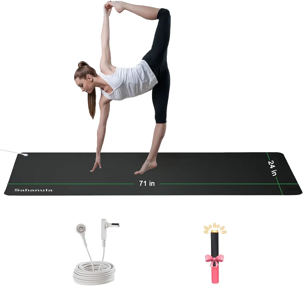 Grounding Yoga Mat - Exercise Fitness Pad, 71x24 Inch Upgraded Non-slip Grounding Pad with 15ft Cord, Earth Therapy Pad for Yoga Sleep Work Meditation Anxiety Reduction