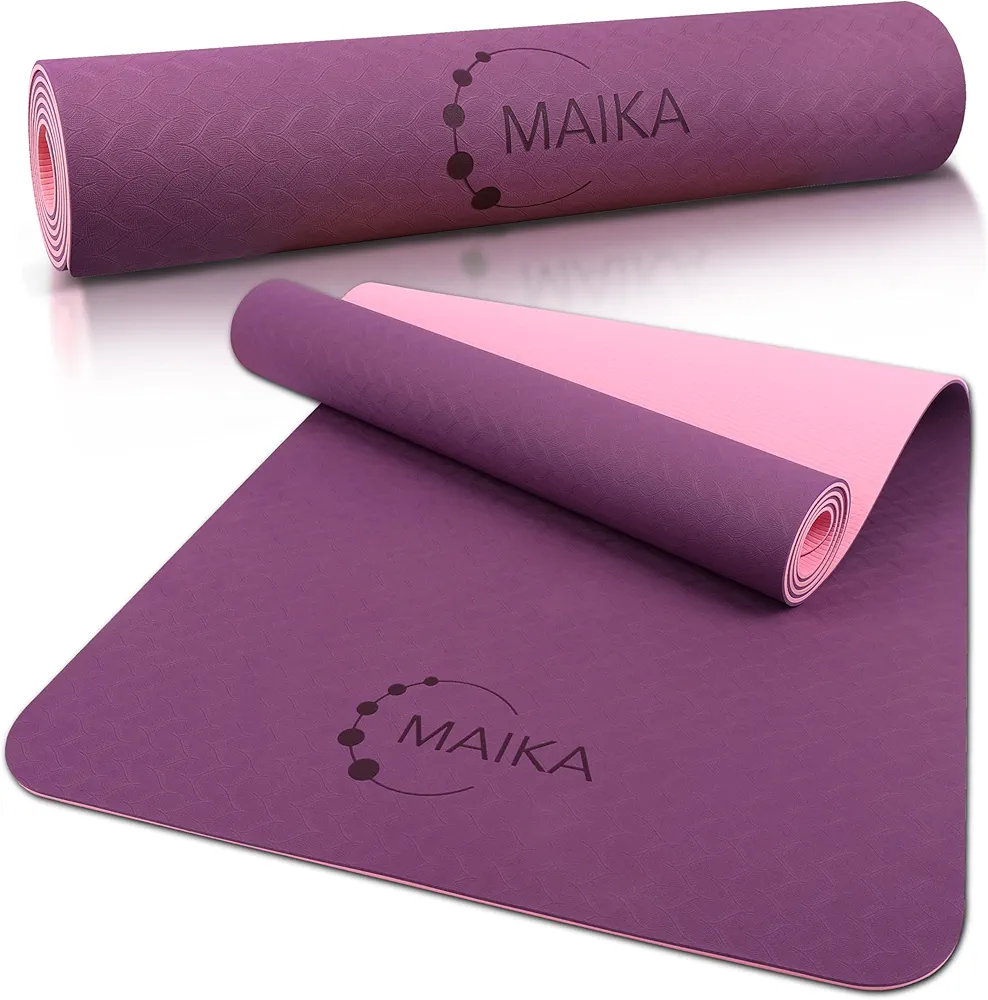 Maika Yoga Mat Non Slip, Pilates Fitness Mats, Eco Friendly, Anti-Tear 1/4" Thick Yoga Mats for Women, Exercise Mats for Home Workout, Includes health/Yoga program free access
